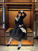 Japanese Style Sweet Black Short Knit Cardigan Women Slim Fit Fake Two-Piece Turn-Down Collar Knit Jacket Lady Sweater