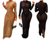 Turtleneck Skinny Women Dresses Sexy Skirt Long Sleeve Bodycon Sexy Streetwear Party Club Hollow out Long Dress