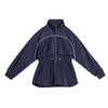 Women's Lightweight Stand Collar Short Windbreaker Jacket Navy Blue Contrast Parka with Waist Cinching for Spring and Fall