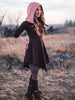 Plus Size Retro Dress, Women's Plus Warm Contrasting Colors Long Sleeve Asymmetrical Hem Slight Stretch Hooded Dress