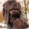Women's Dark Brown Faux Fur Long Overcoat Single Breasted Fleece Long Trench Coat Winter Fluffy Plush Warm Thicken Outerwear