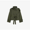 Womens Cropped Trench Coat Double Breasted Stand Collar Belted Waist Street Style Autumn Outerwear Casual Chic Shoulder Epaulets