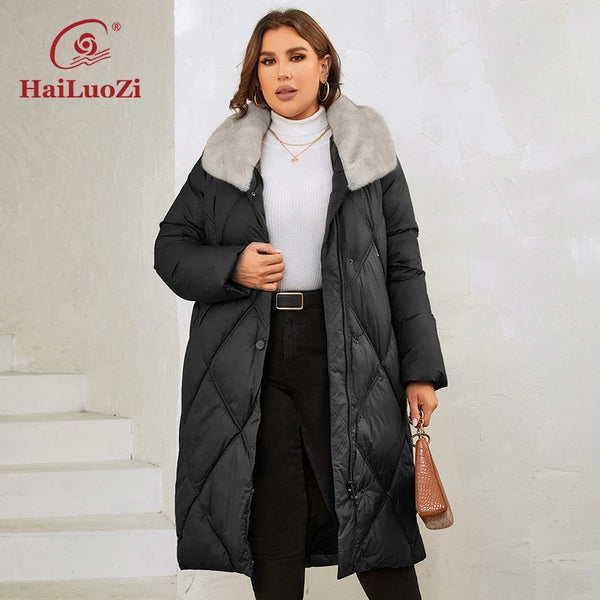 Women's Winter Jackets Plus Size Long Warm Parkas Elegent Hooded With Fur Classic Quilted Coats Women1165