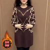 Autumn Winter Add Velvet/No Velvet Women Bottoming Dress Diamonds Dreses Middle Aged Mother Pullover Tops 5XL