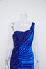 Wine Sequin Evening Dress Elegant Women One Shoulder Draped Split Wedding Party Prom Dresses Bridesmaid Wine Long Gown