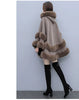 Autumn Winter Loose Casual Chic Bat Sleeve Coat Woolen Hooded Shawl Big Fur Collar Warm Cape Coat Women Outwear