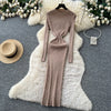 Vestidos Para Mujer Solid Half High Collar Autumn Winter Solid Woman Dresses Korean Sweater Elegant Long Dress