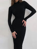 Autumn Knitted Turtleneck Dress Women Long Sleeve Bodycon Midi Dresses Female Elegant Solid Color Skinny Dress