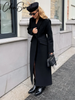 Elegant Women's Woolen Coat Black Single-Button Stand Collar Slim Lady Long Coats Autumn Winter Chic Female Streetwear