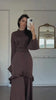 High Neck Ruffled Bell Sleeve Belted Waist Tiered Hem Elegant Maxi Dress Women Formal Evening Gown