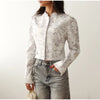 Floral Print Stand Collar Blazer Coat Women Asymmetric Placket Chest Pocket Padded Shoulder Outwear Long Sleeve Suit Jacket