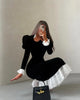 Full Sleeve Lace Patchwork Velvet Maxi Dress Women Elegant Stand Collar Puffed Slim Long Sexy Gowns Lady Evening Dinner Dresses