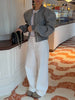 Double Zip Rib Collar Women Cropped Jacket Long Sleeve Side Pockets Loose Oversized Solid Autumn Coats Daily Chic Jackets