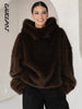 Women's Faux Fur Coats Hooded Patchwork Zipper Cropped Jackets Street Female Lantern Long Sleeves Loose Autumn Winter Outerwears
