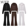 Mujer Flare Pants Sets for Women 2 Pieces Fleece High Waist Woman Trousers Sets Zipper Cropped Women's Jacket Streetwear Outfits