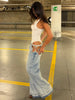 Y2K Women's Diamond Star Blue Jeans High Waist Pockets Zipper Wide Leg Denim Pant Summer Autumn Lady Street All-match Pants