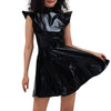 Women Metallic Shiny Dress Holographic Solid Color Turtleneck Pleated Dress Carnival Costume Gold Silver Rave Dress Outfits