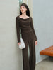 Women's Knit Coordinate Set - Drop Collar Knit Top & Straight Leg Pants Office Casual Two Piece Set Elegance