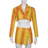 Women Serpentine Button Up Side Split A-line Mini Skirt Suit and Blazer Top Two 2 Piece Set Outfits Autumn Clothing