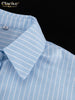 Loose Blue Stripe Women's 3 Pieces Set Elegant Long Sleeve Shirt + Corset With High Waist Wide Pants Set