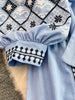 Women's Dress Spring Vintage Embroidery Lace-up O-Neck Versatile Loose Bandage Waist A-line Mid-length Vestidos DS354