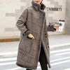 Autumn Winter Plaid Cotton Jacket Women's Warm Temperament Polo Collar Wool Coat Female Long Parkas Overcoat