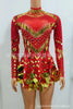 Stretch Sequins Mirror Dress Women Bodysuit Dancewear Long Sleeve Drag Queen Costume Rave Festival Night Out BodySuits