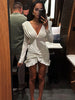 Chic Knot Dress Women V-Neck Long Sleeve Ruched Ruffled Hem Skinny Solid Elegant Birthday Simple Classic Mini Bodycon