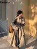 Spring Autumn Long Oversized Light Khaki Trench Coat for Women with Hood Double Breasted Loose Casual Overcoat