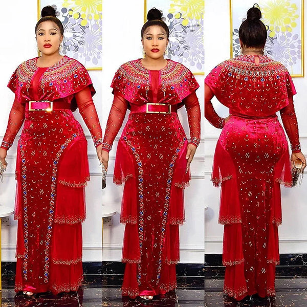 Bodycon Long Maxi Dress African Dresses for Women Sexy Spring African Women Long Sleeve Plus Size Long Dress