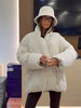 Vintage Lace-up Thicken Jacket Women Full Sleeve V-neck Belt Solid Outwear Female Winter Casual Lady Streetwear
