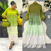 Tassel Patchwok Color Block Dress for Women Pleated Puff Sleeve Mid-calf Dresses Female Autumn