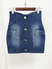 Designer Runway Blazer Women's Slim Fitting Double Breasted Lion Buttons Denim Jacket Mini Skirt