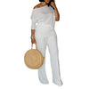 Women's Set Full Sleeve Skew collar T-shirt + Wide Leg Pants Suit Fall Winter Fitness Two 2 Piece Sets Outfits