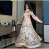 Retro Floral Print Women's Long Dress With Tassel Belt Stand Collar Long Sleeve Muslim Kaftan Dresses Spring Lady Robes