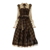 Fake Two-Piece Dress for Women Long Skirt Slim Fit Waist Cinching Vintage Lolita Plaid Bow Korean Style Winter