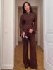 Two-piece Set Stand Collar Long Sleeved Single Breasted Top Straight Leg Pants Women's Clothing Autumn 19DB1060