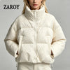 Women Thick Warm Cotton Short Jacket Rhinestones Winter Stand Collar Down Coat Shiny Crystal Cropped Puffer Parka Пуховики