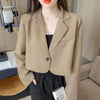 Korean Cropped Blazers Women Solid Color Simple Single-button Outwear Teens All-match Long Sleeve Office Suit Jacket