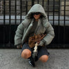 Warm Women's Hooded Cotton Padded Coats Loose Solid Stand Collar Full Sleeve Zipper Pockets Coat Autumn Winter Lady Outwear
