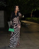 Women Zebra Stripe Long Dress Elegant Lace Up Full Sleeve Slim-fit Robes Evening Party Lady Vestidos