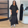 Solid Color Loose Fit Flare Sleeve Tiered Dress Crew Neck Ruffle Hem Pleated Long Maxi Dresses Spring Chic Casual Outwear