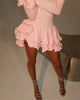 Flare Sleeve Ruffle Sexy Mini Dress Women Robe Irregular Single-breasted V Neck High Waist Slim A-line Club Dress