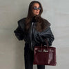 Double Zip Rib Collar Women Cropped Jacket Long Sleeve Side Pockets Loose Oversized Solid Autumn Coats Daily Chic Jackets