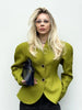 Women Elegant Peplum Blazer Olive Green Slim Fit Flared Hem Jacket Vintage Puff Sleeve Office Lady Coat