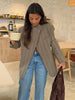 Women's Blazer Stand Collar Full Sleeve Single Button Female Plaid Blazers Autumn Chic Casual Commute Lady Coat