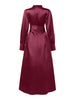 Stylish Waisted Party Dress Autumn Dreses Elegant Women Long Lantern Sleeve Robe Solid A Line Satin Long Dresses