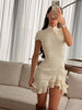 Women Mandarin Collar Ruffle Hem Mini Qipao Chinese Style Cap Sleeve Slim Fit Cheongsam Dress Dating Daily Party Outfit