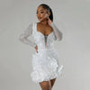 Party Dresses Beading Diamond Long Sleeves Ruffles for women Shiny Elegant Wedding Guest Gown Occasion Celebrate Birthday