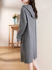 Women's Hooded Knit Midi Dress Autumn Long Sleeve Stretchy Loose Casual Sweat Dress with Drawstring Hood and Pocket